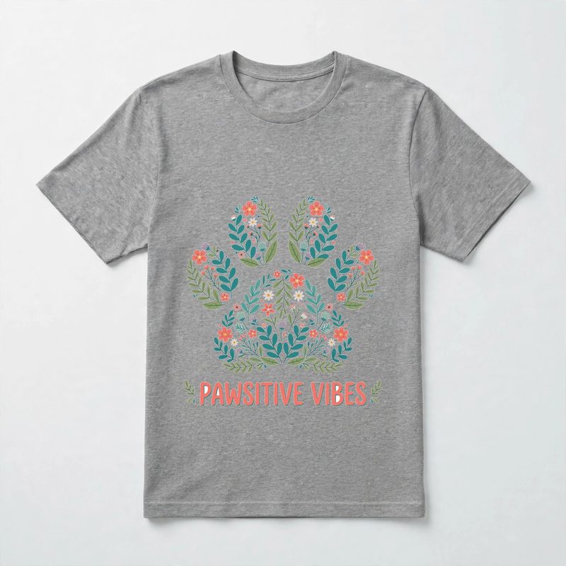 Pawsitive Vibes tee — floral paw print
